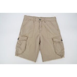 True Religion Men's Cargo Cut Off‎ Shorts Khaki Beige Drawstring Size 33